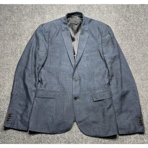H&M Blazer Mens 38R Blue Linen Slim Fit Sport Coat Jacket Casual Two Button